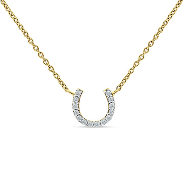 14K Yellow Gold 0.06ct Diamond Horseshoe Necklace 18 inch Long Wholesale